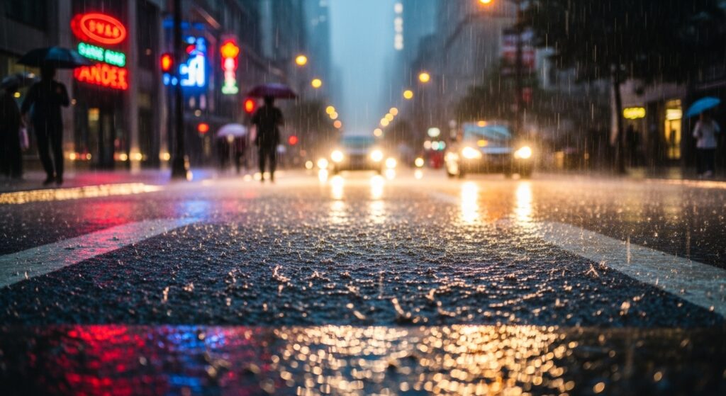 雨の日の夜の街の風景