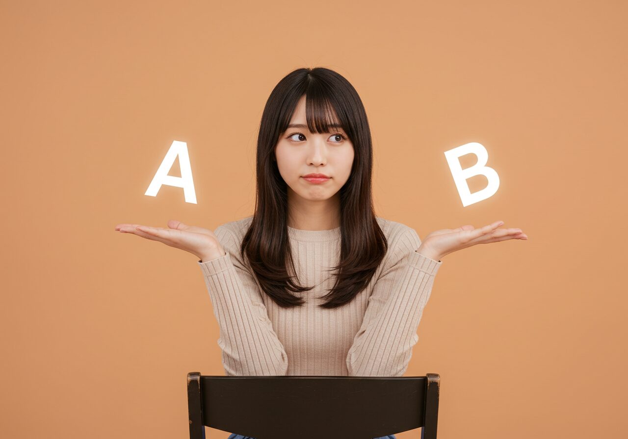 AかBかで悩む女性