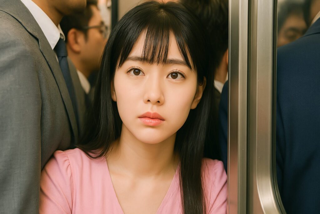 満員電車で憂鬱そうな女性