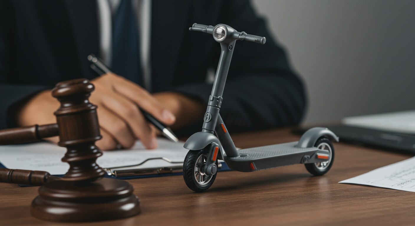 電動キックボードと裁判官のハンマー