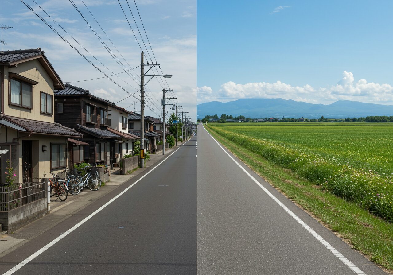 日本の田舎道の風景写真