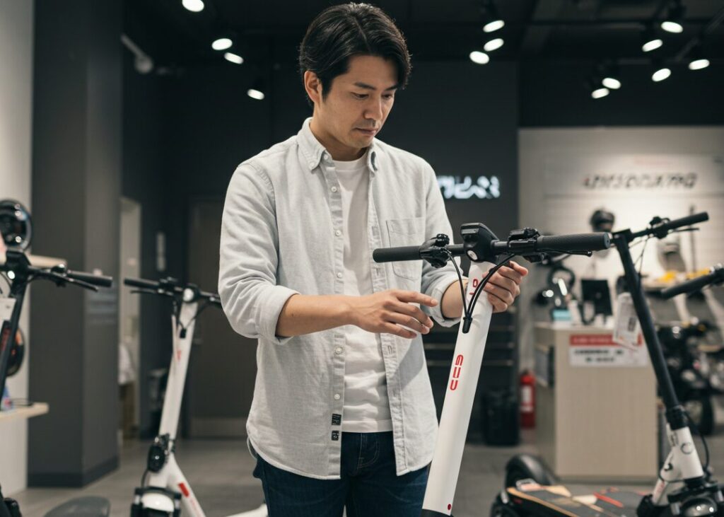電動キックボードを選ぶ男性