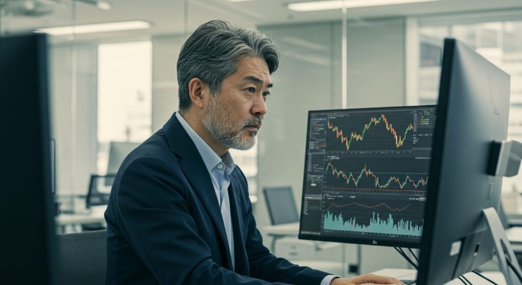 株価チャートを見るビジネスマン