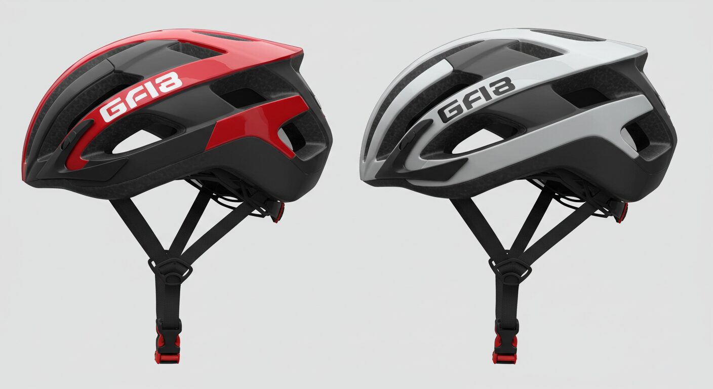 赤と白の自転車用ヘルメット