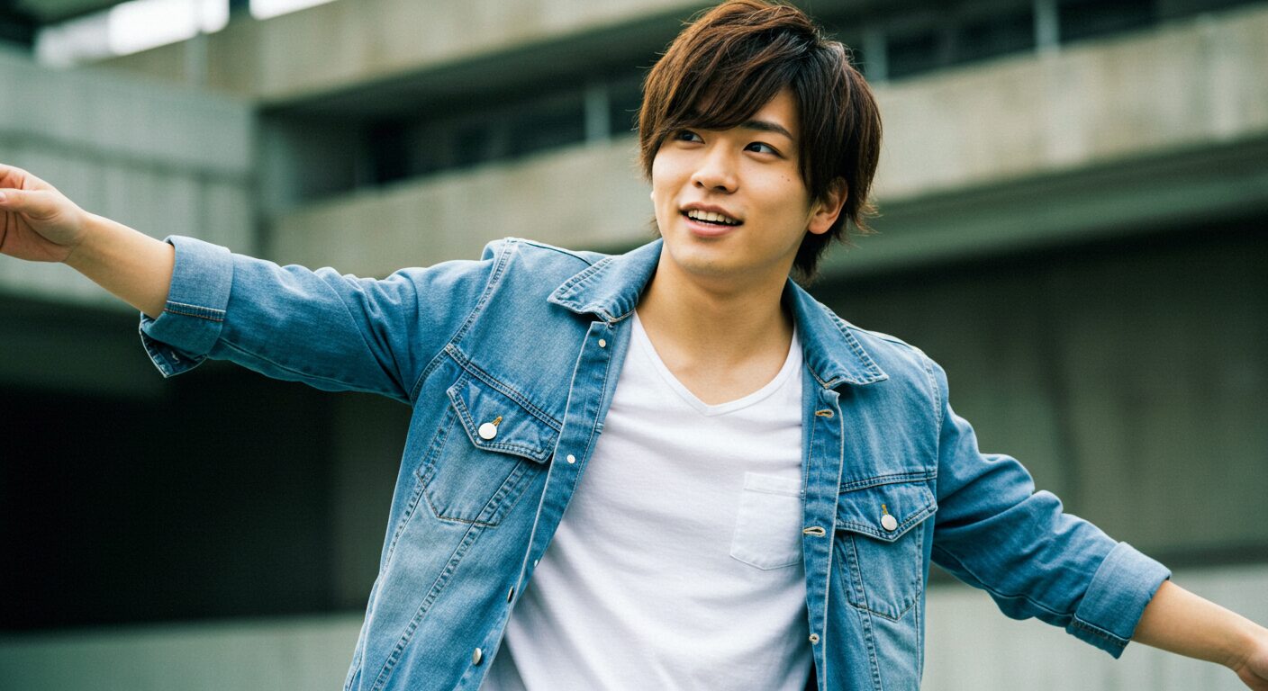 笑顔でポーズをとる若い男性
