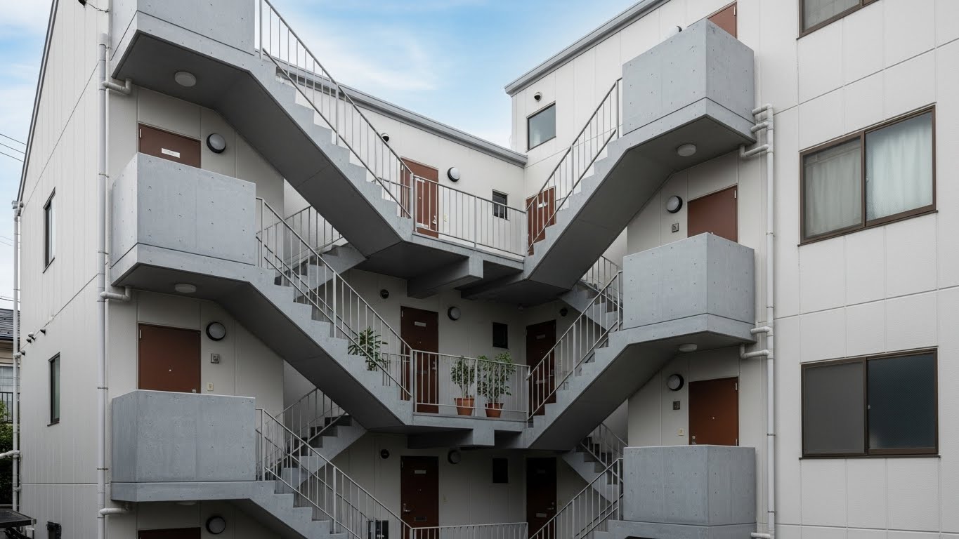 外階段のある集合住宅
