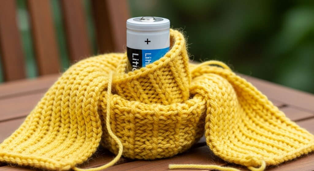 黄色いマフラーに包まれたリチウム電池
