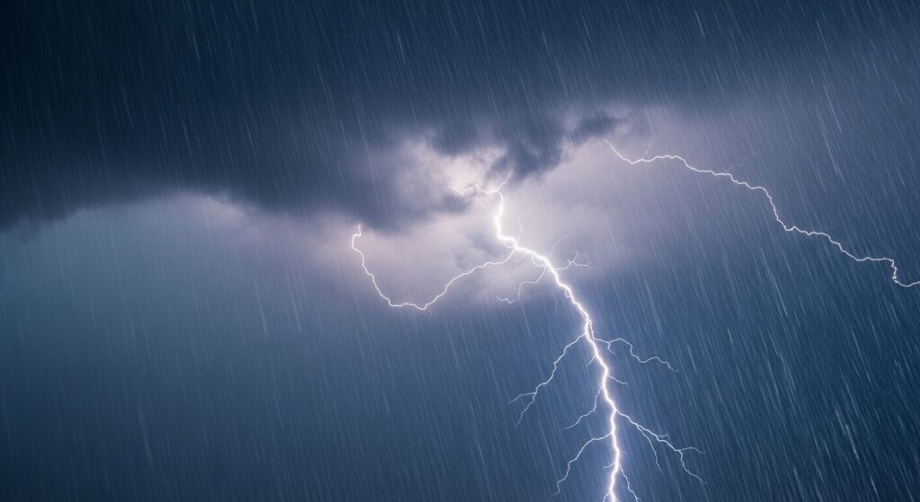 雨の中光る稲妻
