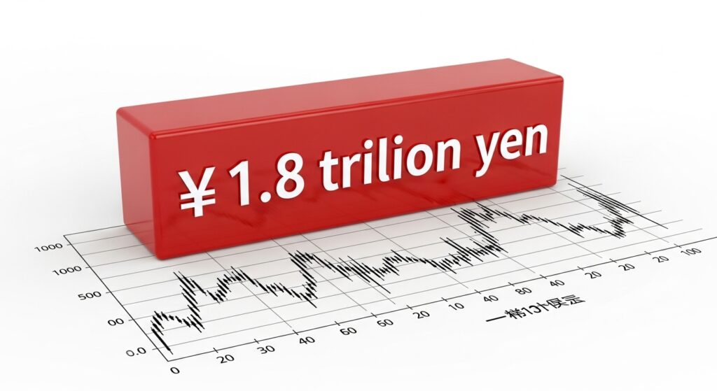 1兆8千億円の赤い箱とグラフ