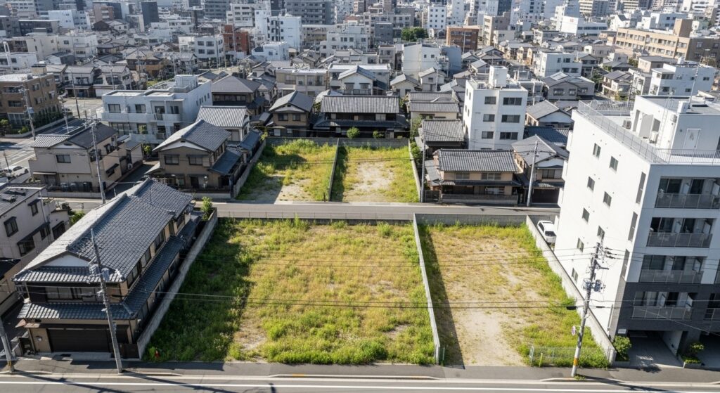 住宅街にある草が生えた空き地