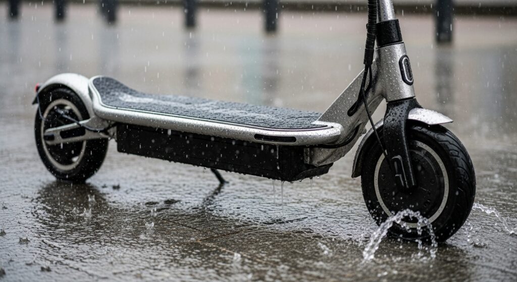 雨の日に濡れた電動キックボード