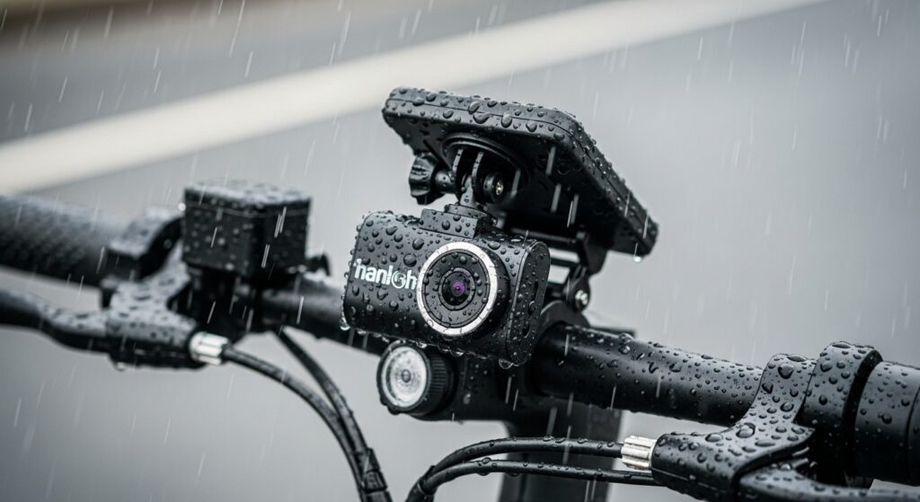 雨の中の自転車用ドライブレコーダー