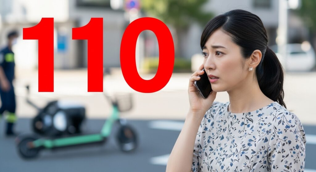 女性が110番通報する様子