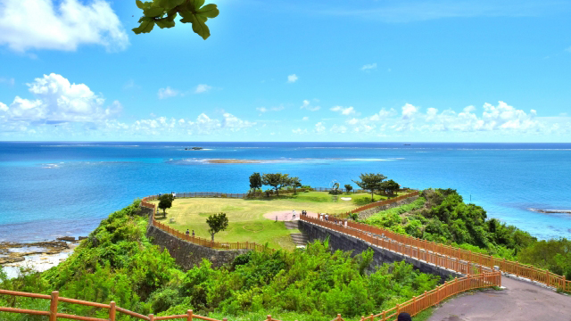 沖縄の海を見下ろす公園の風景