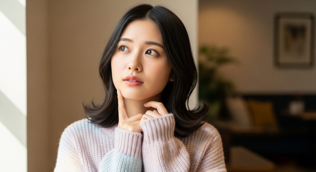 考え事をしている若い女性