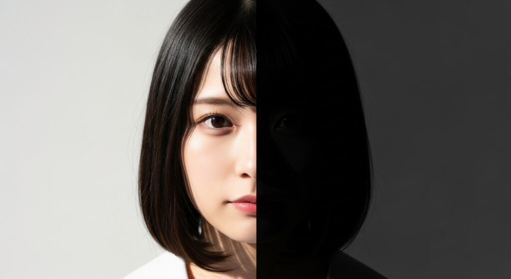 左右で明暗が分かれた女性の顔写真