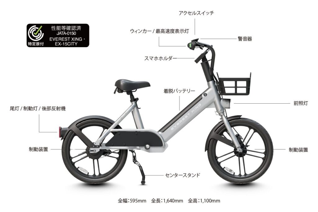 電動アシスト自転車イーストエックスアイエヌジーEX15CITY全体図