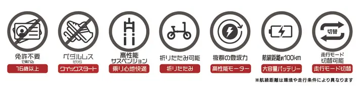 電動自転車の特徴アイコン一覧