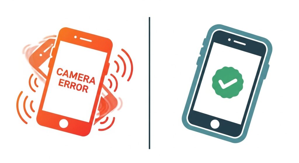 カメラのエラー表示と正常表示のスマホアイコン