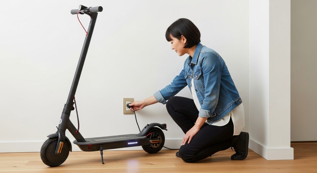 充電中の電動キックスクーター