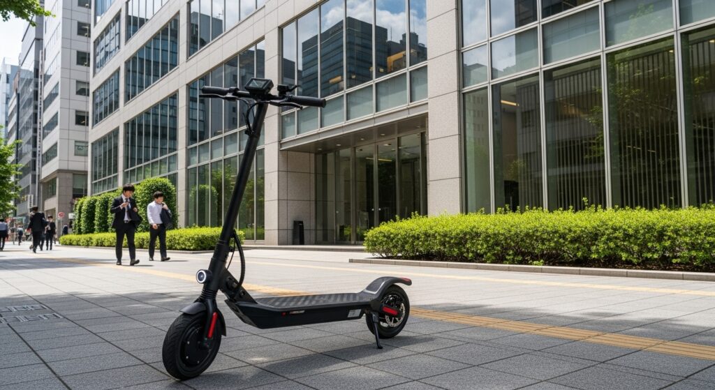 オフィス街に置かれた電動キックボード