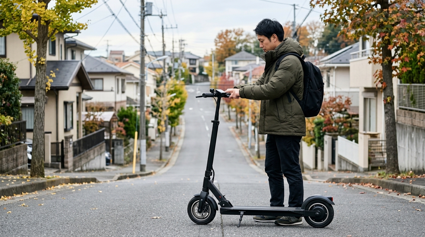 坂道や荷物など航続距離に影響する条件を確認している写真