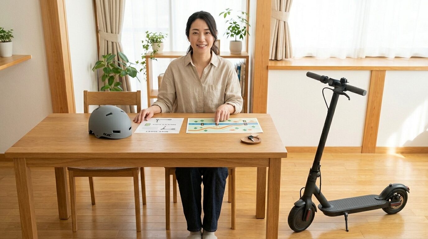 電動キックボードの商品仕様と実際の通勤ルートを比較している写真